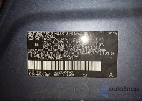 2012 Toyota Rav4 from USA, damaged, VIN 2T3BF4DV1CW184613